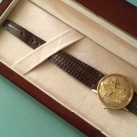 Jules RaCine Gold Liberty Coin Face Wrist Watch - Picture 15 of 16